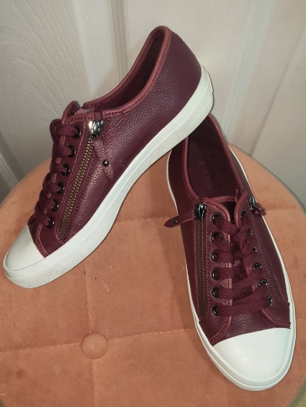 Coach Empire Zip Sneakers In Burgundy Size 7 - Picture 3 of 8